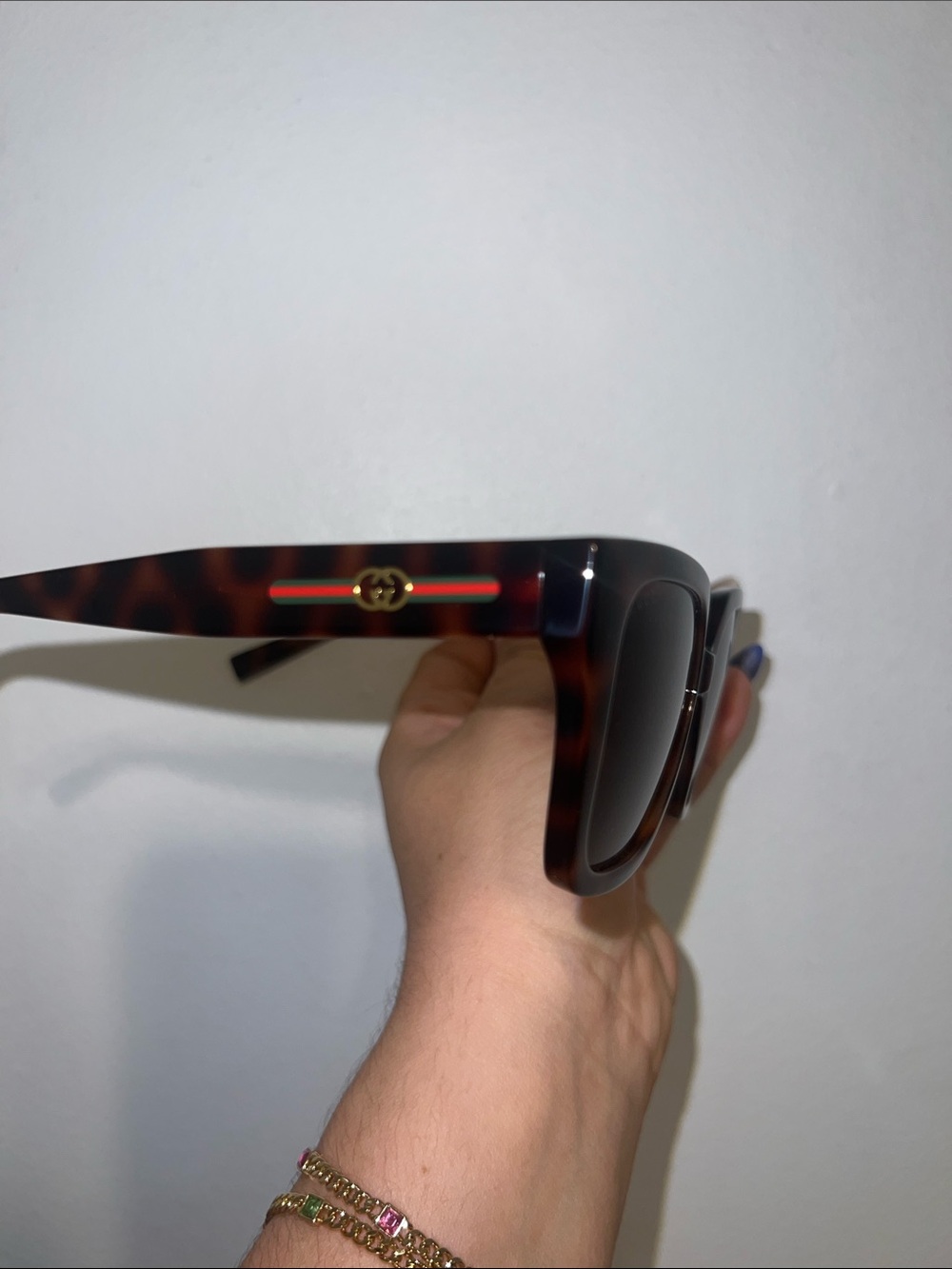 Gucci Tortoiseshell Sunglasses with Green and Red Stripe